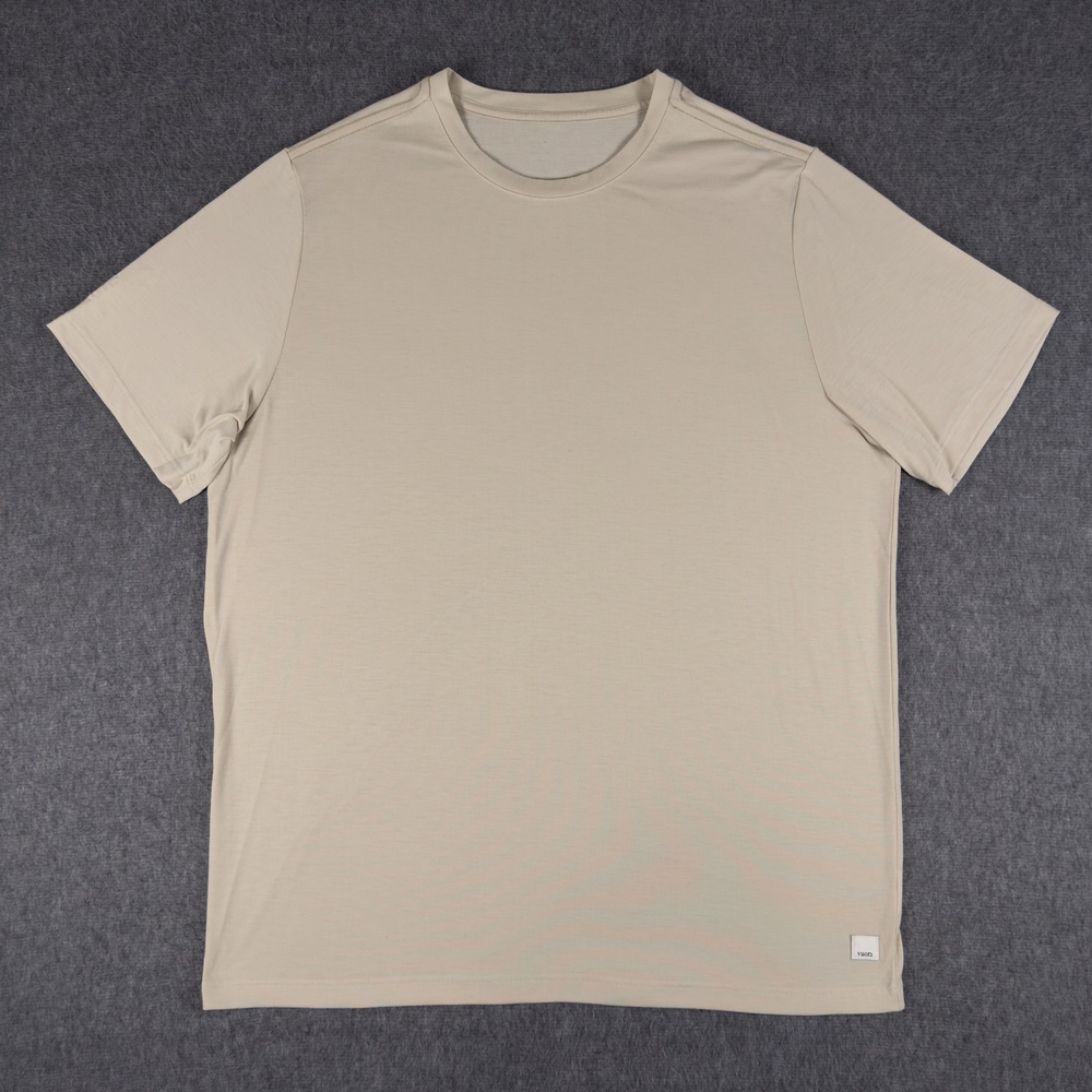 Vuori Current Tech Shirt Mens Large Beige Short Sleeve Crewneck Performance Tee
